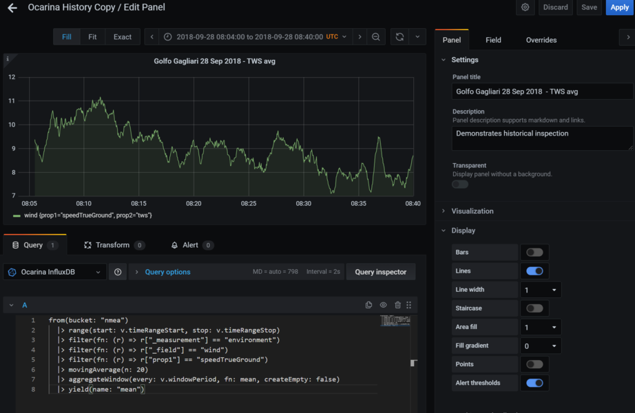 Grafana - paste some Flux code copied from InfluxDB